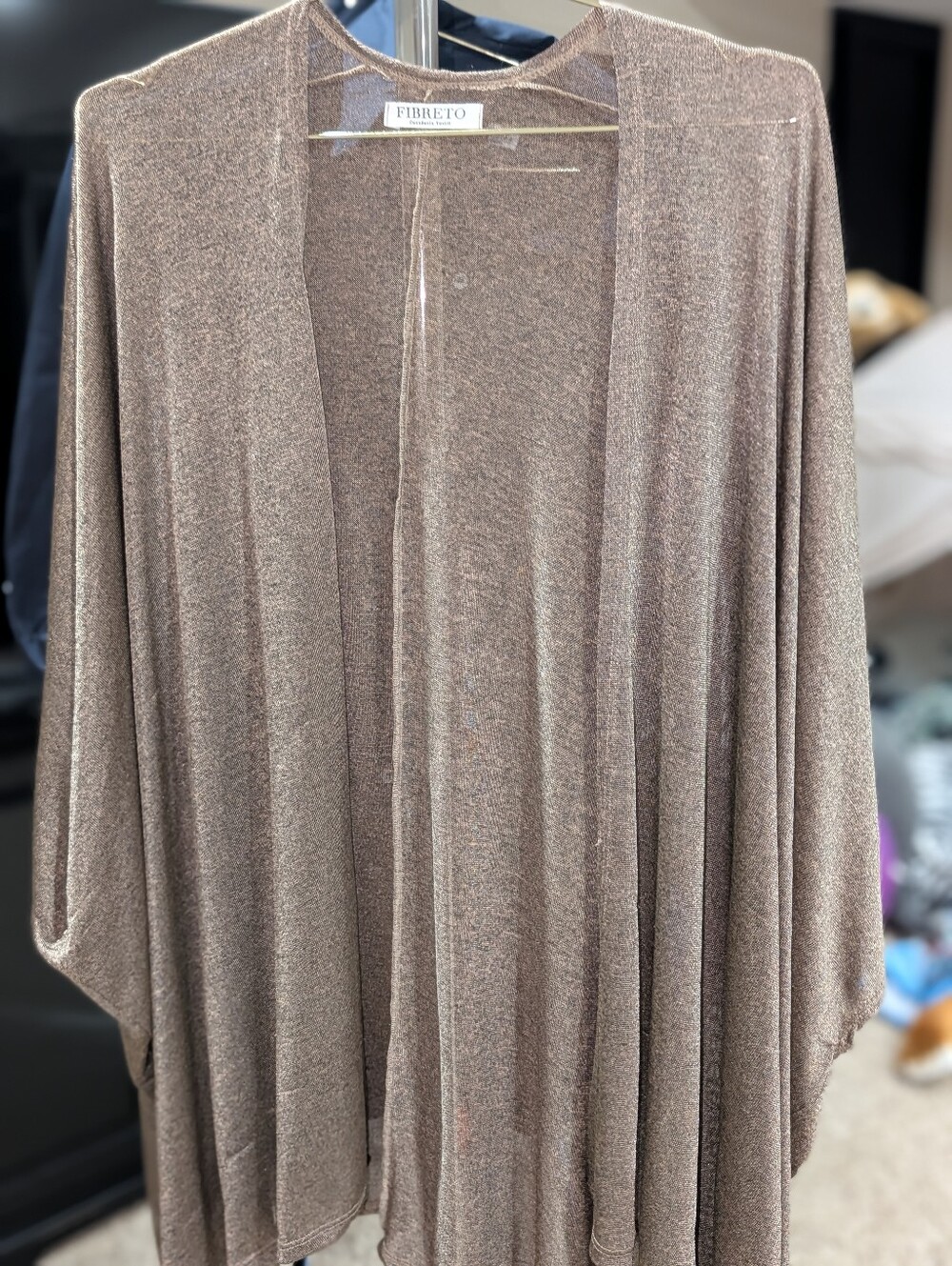 Fibreto Metallic Bronze Open Front Cardigan